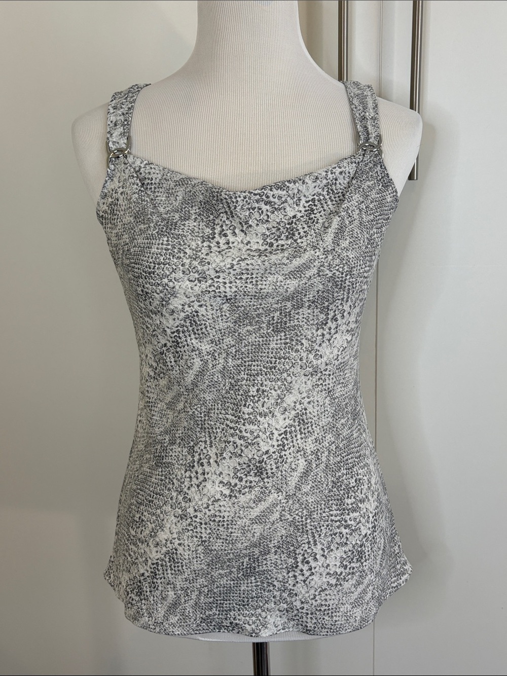 White House Black Market Grey Snake-Print Cowl Neck Camisole